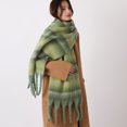 thumbnail image 4 of Women's Fashion Striped Solid Mohair Scarf Tassel Winter Warm Thick Scarves - sage green, 4 of 5