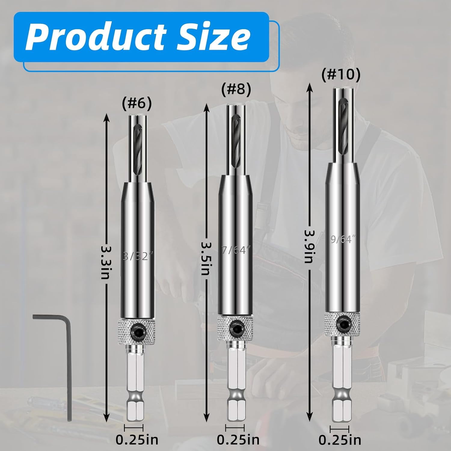 FRKSMD-Self Centering Drill Bit Set \u2013 3/32", 7/64", 9/64" Self Centering Drill Bit 1/4" Hex Shank VIX Bit with 1 Hex Key for #6 8 10 Screws \u2013 Perfect for Woodworking Door & Window Hinge Ins