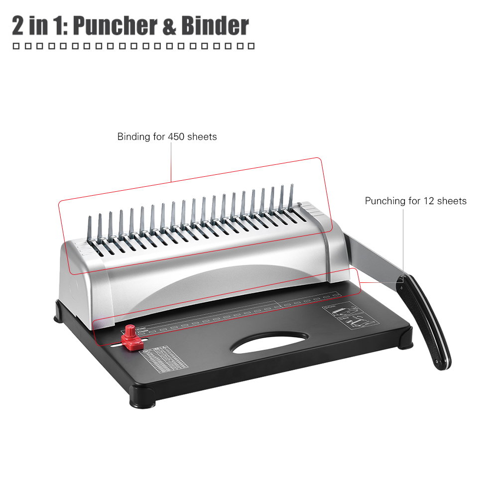 A4 Paper Puncher Binder 21 Holes Binding Machine 12 Sheets Punching 450