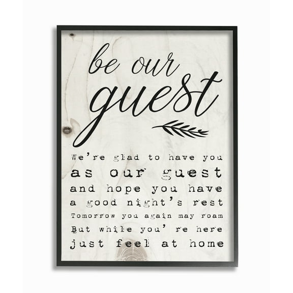Stupell Industries Be Our Guest Poem Cursive Typography Painting Black Framed Art Print Wall Art, 16 x 20