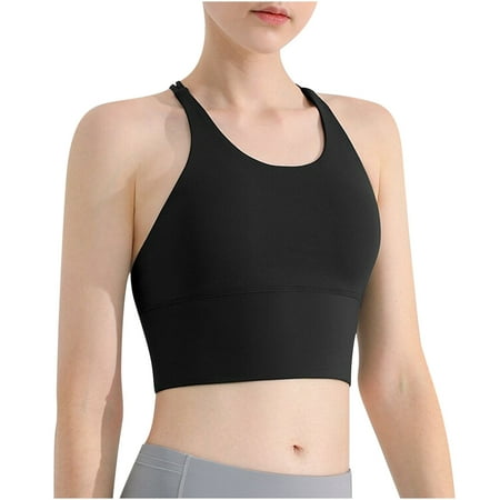 

Odeerbi Sports Bras for Women No Underwire High Support Lightly LinedShoulder Strap Bra Shockproof Gathering Underwear Vest Yoga Fitness Wear Black