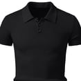 thumbnail image 4 of Men's Collared Muscle Polo Shirts Slim Fit Short Sleeve V Neck T Shirts Men Ribbed Knited Golf Shirt Casual Stylish Big and Tall Size M-4XL Black, 4 of 4