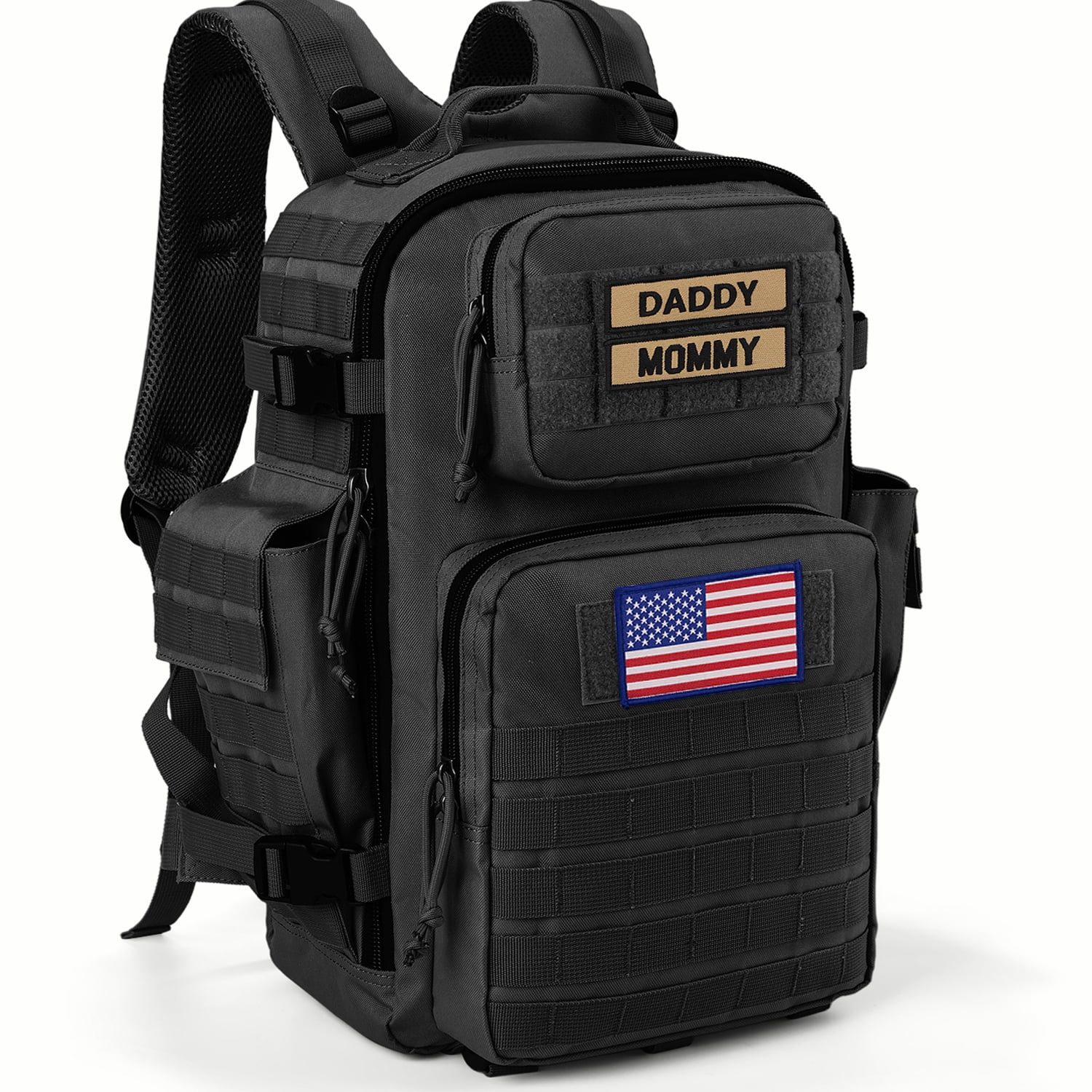 SHARKMOUTH Military Diaper Bag for Men: 40L MOLLE Backpack for Tactical Dads - 900D Waterproof Military Grade Gear for Work Commute/Hiking Camping Outdoor Activities (Black)