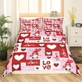 thumbnail image 2 of Pink Valentines Duvet Cover King Romantic Red Gnome Bed Sets Bedroom Decor Kawaii Heart Pattern Bedding Set Romantic Love Theme Comforter Cover Patchwork Geometric Quilt Cover With 2 Pillow Covers, 2 of 6