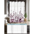 thumbnail image 6 of No Hook Shower Curtain with Snap in Liner Purple Flower Shower Curtain -Fabric Waterproof Inner Liner, Dragonfly Leaf Bud Ink Style Plant Nature Shower Curtains Washable 54"x78", 6 of 9