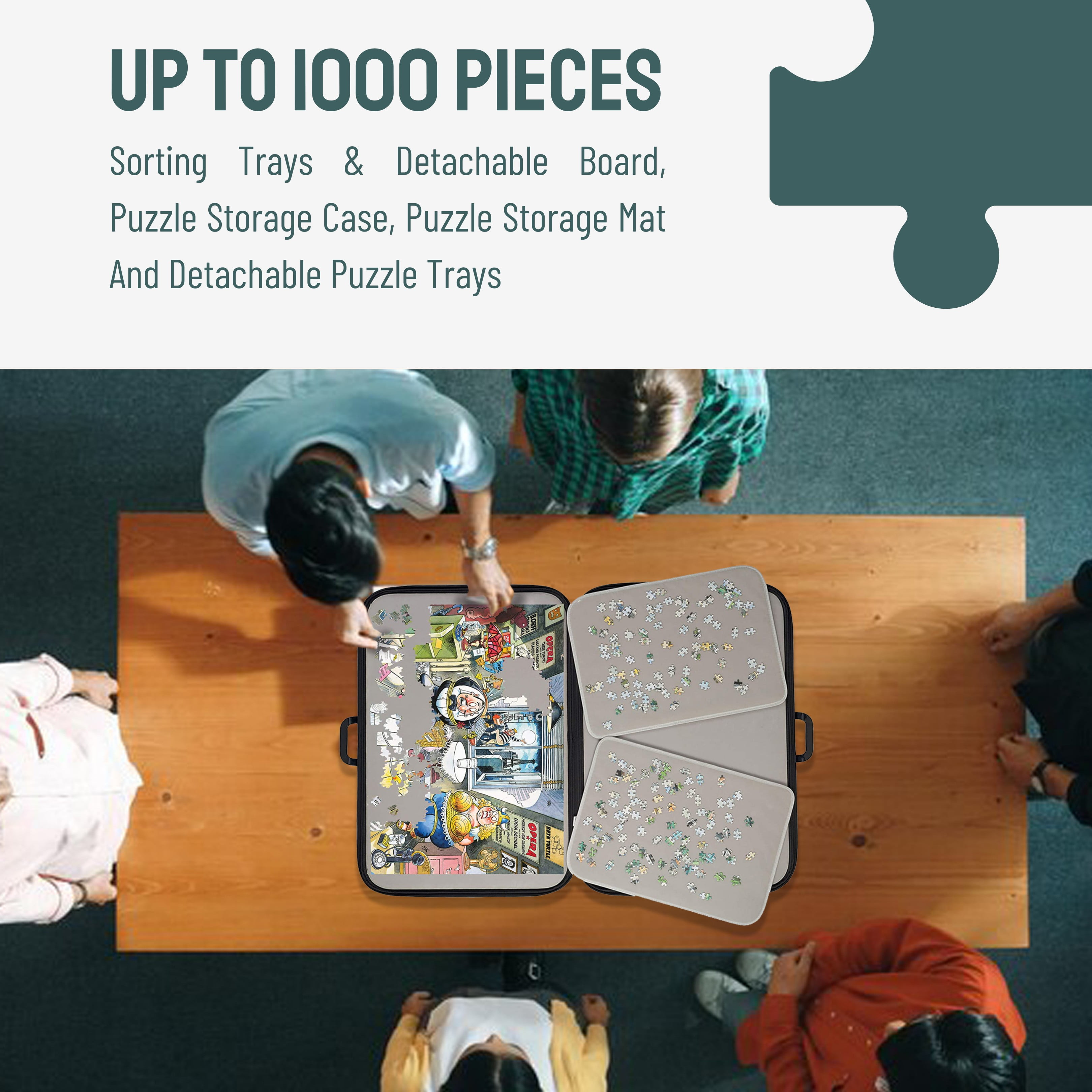 Tradeopia Boîte de Rangement Portable pour Puzzle Noir, jusqu'à 1000 Pièces, avec Plateaux de Tri et Plateau Détachable