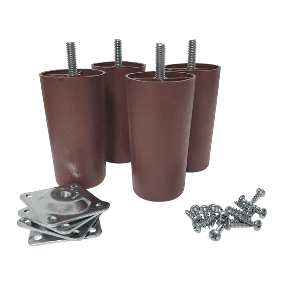 Leg Daddy 4" Round Tapered Plastic Furniture Legs, Set of 4 with T-Plates