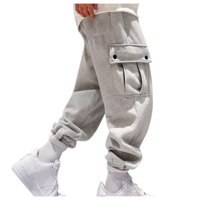 LEEy-world Men'S Pants Mens Drawstring Running Joggers Elastic Waist Sweats Pants Cuffed Bottom Workout Sweatpants with Pockets Grey,M
