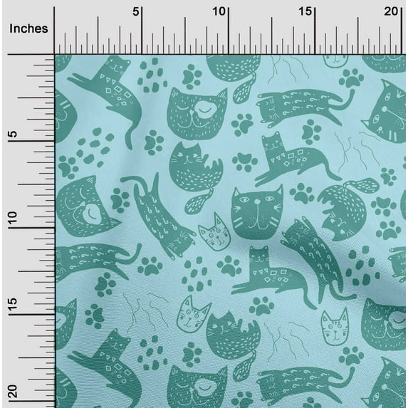oneOone Cotton Cambric Arctic Blue Fabric Cat Fabric For Sewing Printed Craft Fabric By The Yard 56 Inch Wide-PCE