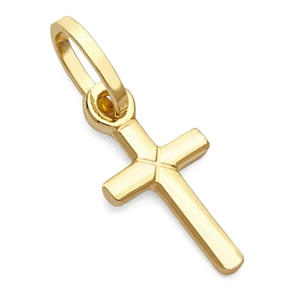14k Genuine Yellow Gold Tiny Latin Style Cross Charm Pendant