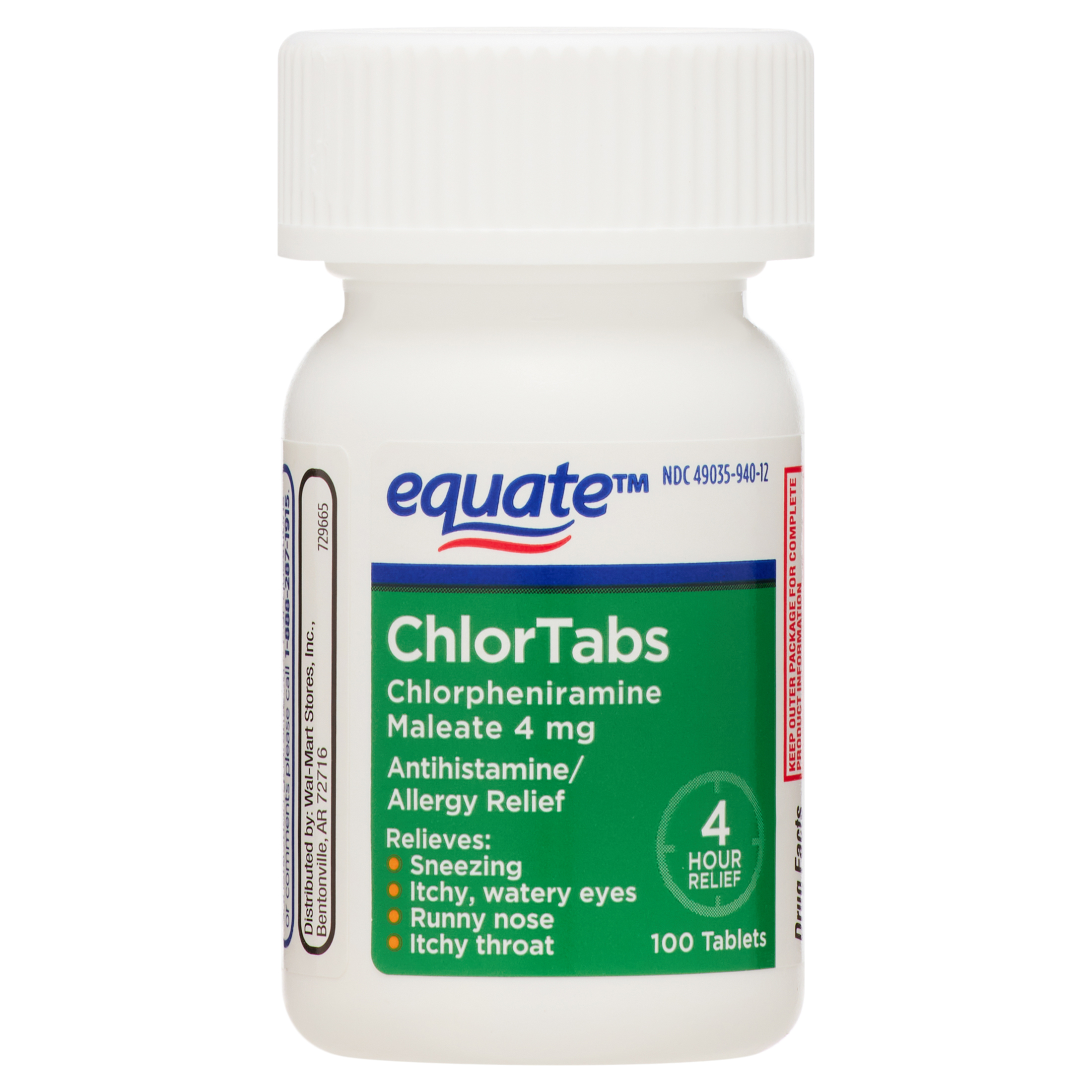 Equate Chlorpheniramine Maleate ChlorTabs Tablets, 4 mg, 100 Count - image 2 of 9