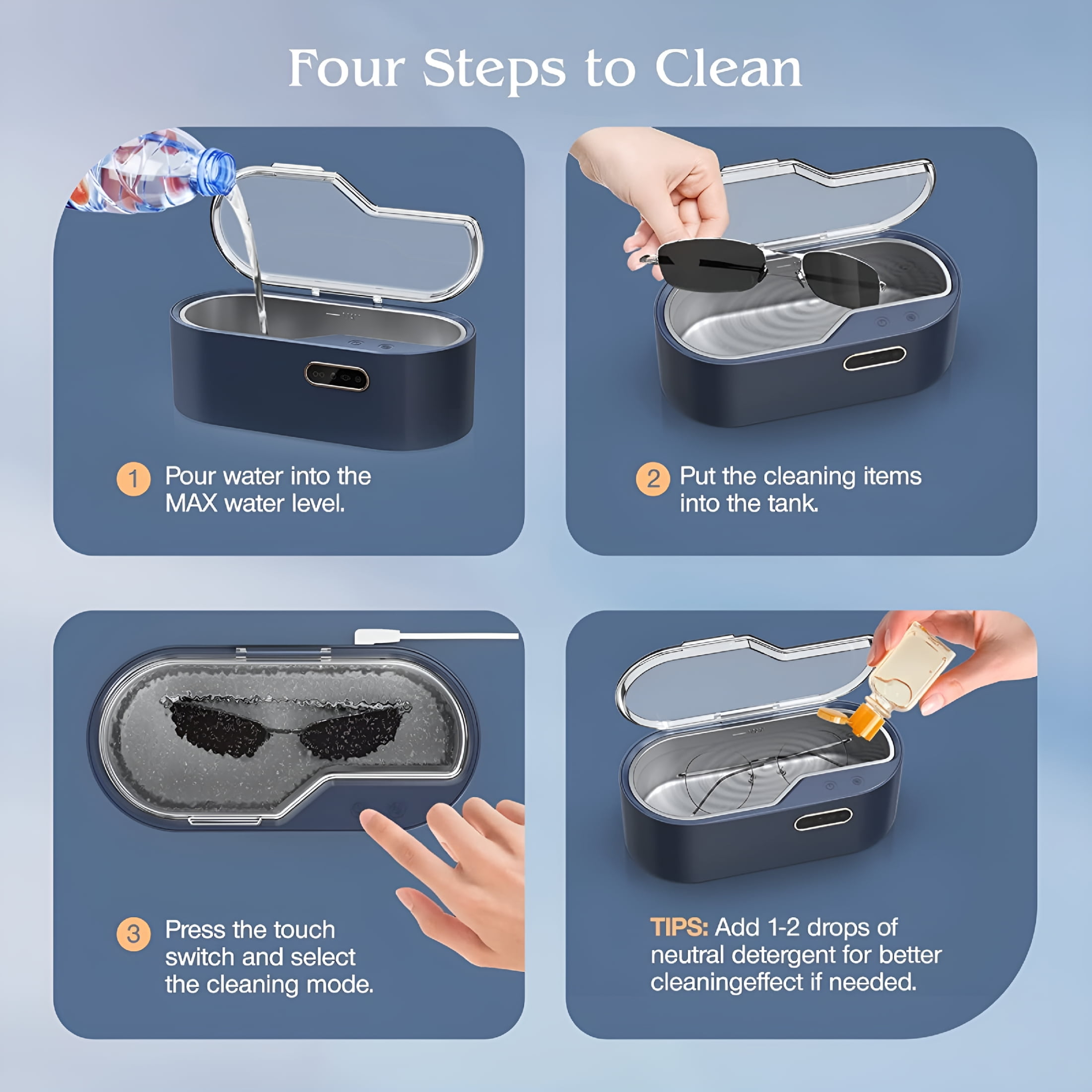 HIBIBUD 2026 New Ultrasonic Jewelry Cleaner Machine, 15Oz 45Khz Ultrasonic Cleaner with 4 Time Settings for Jewelry, Glasses, Watches, Rings