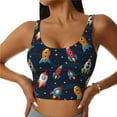 thumbnail image 2 of Haiem Spaceships and Stars Pattern Womens Sports Bra - U Neck Padded Low Impact Yoga Bra Workout Crop Top Gym Moisture-Wicking Workout Vest -Medium, 2 of 9