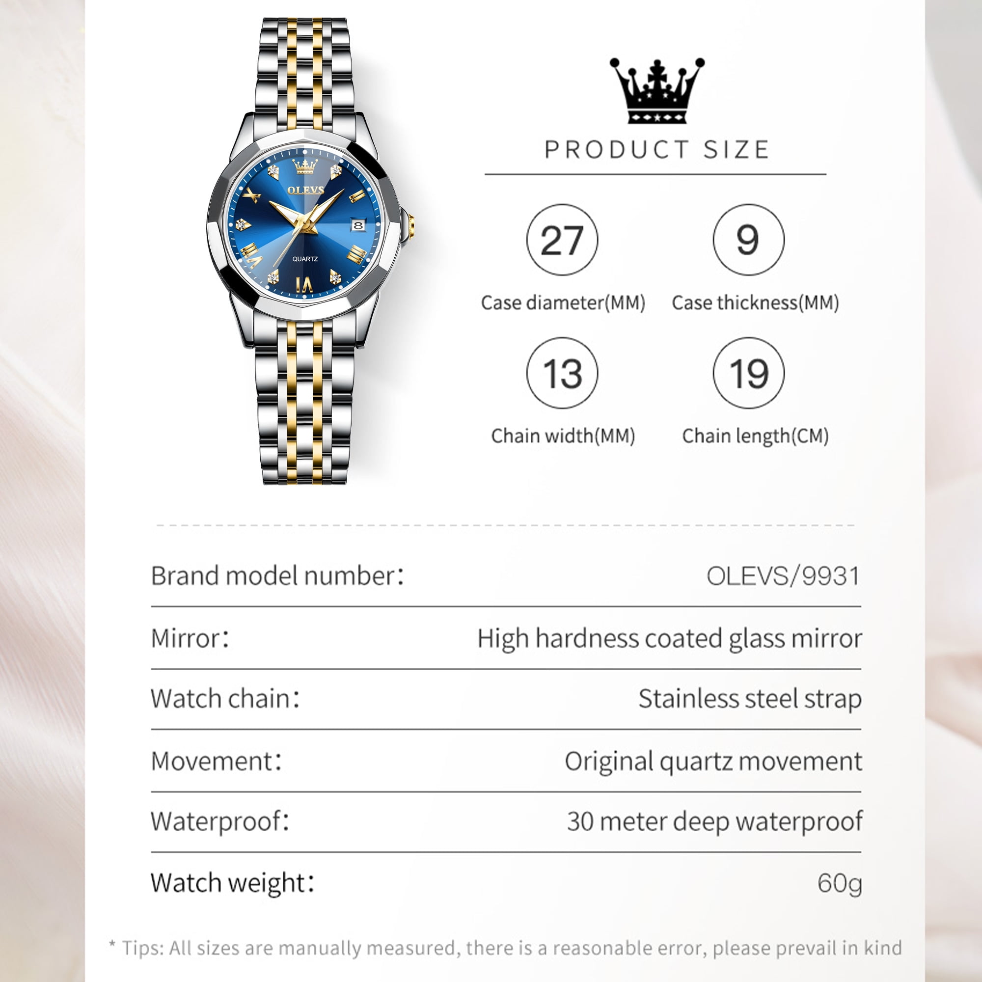 OLEVS Watches for Women Luxury Casual Dress Analog Quartz Digital Date Two Tone Gold Plated Stainless Steel Waterproof Luminous Female Wrist Watch Reloj para Mujer