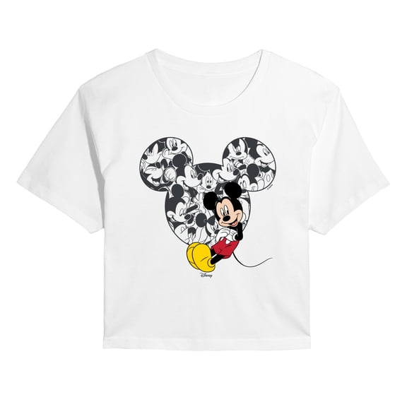 Disney - Mickey Ear Pattern - Juniors Cropped Short Sleeve Graphic T-Shirt