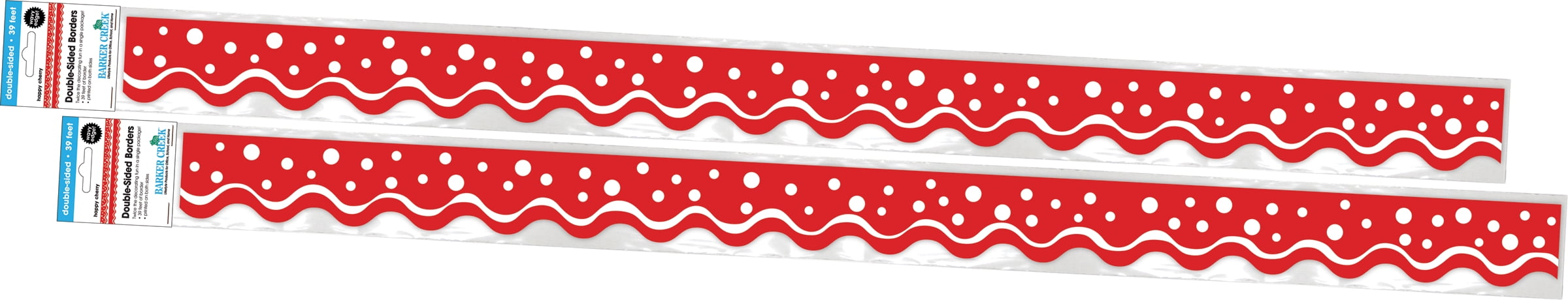 Barker Creek Double-Sided Scalloped Edge Border 2-Pack, Happy Cherry, Trim out Bulletin Boards and Create Colorful Displays with 78' of Designer Double-Sided Border, 2.25" x 78' (3696)