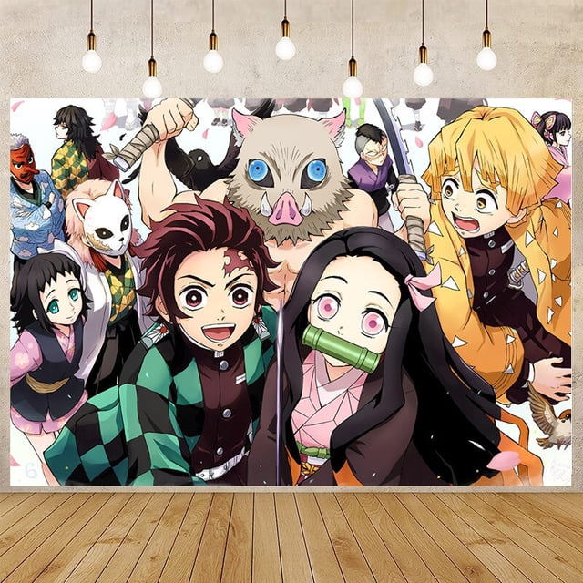 Decoraciones de fiesta de cumpleaños de Anime Demon Slayer, vajilla de globo, taza de papel, placa, pegatina, No Yaiba Kimetsu, suministros para fiesta de cumpleaños