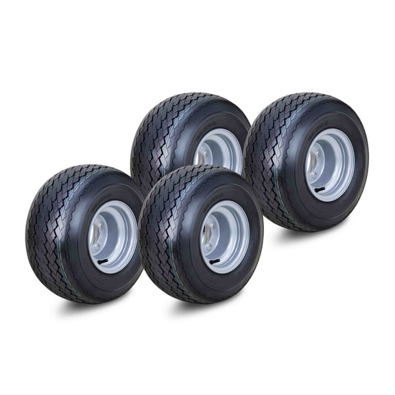 WANDA Golf Cart Tire Wheel Assembly 18X8.5-8 4-Ply with 5 Lugs on 4.5" PCD Silver Rim Set 4