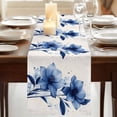 thumbnail image 3 of Blue Flower 120 Inch Table Runner, Spring Summer Botanical Blossom Motif Farmhouse Dresser Scarf Cotton & Linen Tablerunner for Dining/Kitchen Island/Holiday Party Décor 13" x 120", 3 of 9