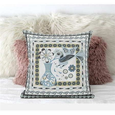 

Amrita Sen Designs CAPL624FSDS-BL-16x16 16 x 16 in. Love Your Vase Peacock Suede Blown & Closed Pillow - Multi Color