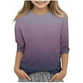 thumbnail image 1 of Plebaso T-Shirts à Manches 3/4 pour Filles, Hauts pour Garçons, T-Shirts à Col Rond à Dégradé de Couleurs, Blouses Décontractées de Printemps 2025 pour Enfants, 1 of 5
