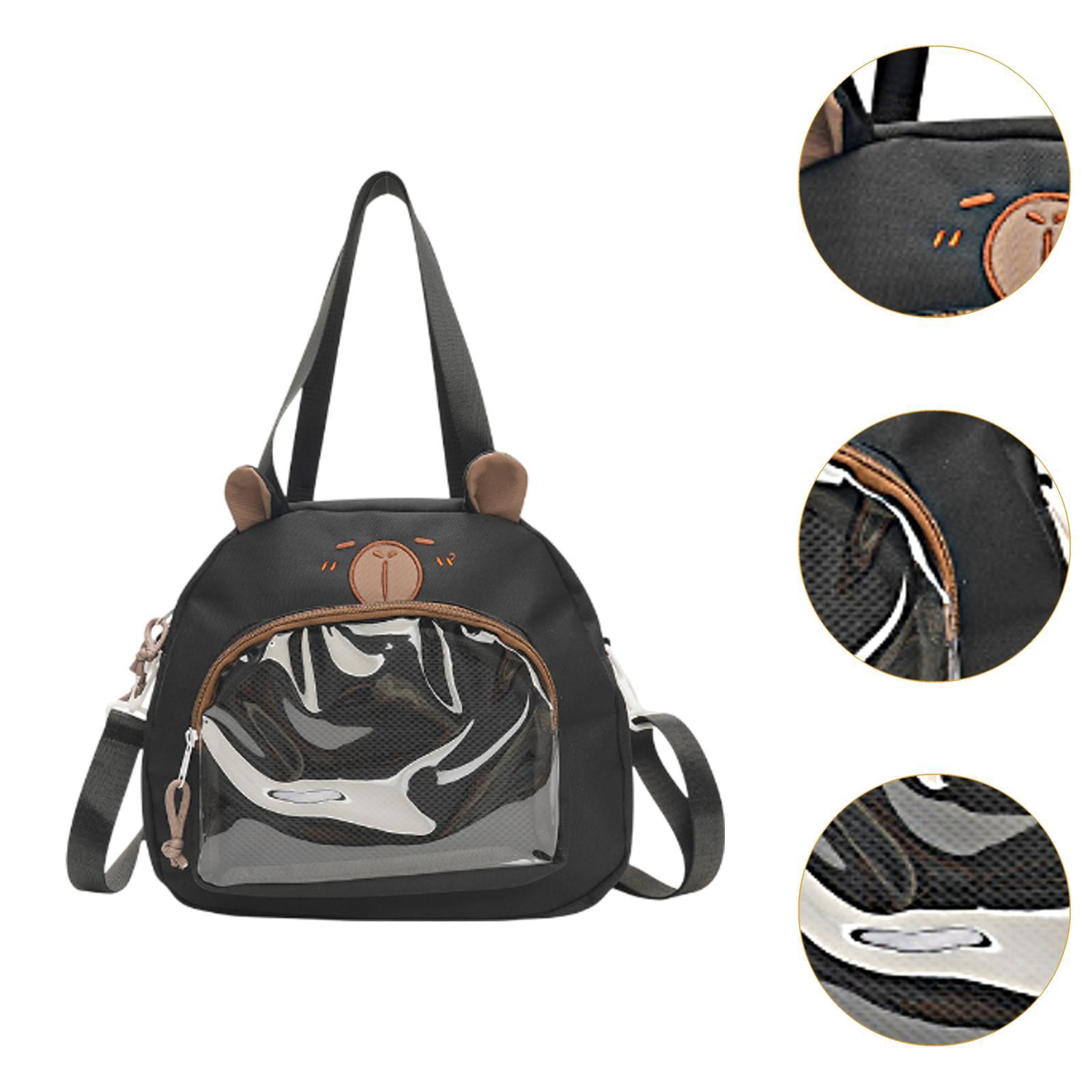 FVDPWYE Ita Bag Badge Bag Cute Capybara Girls PVC Pin Display Bag for Shopping Halloween Black