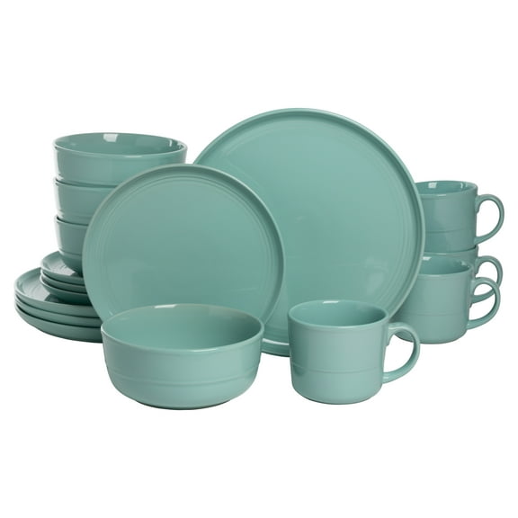 10 Strawberry Street Double Line 16 Piece Stoneware Dinnerware Set, Seafoam