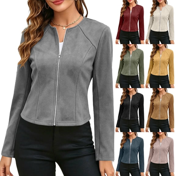 Tqcoqu Womens Long Sleeve Zip Up Jacket,Lightweight Fashion Jacket Sculpted Seams Casual Outerwear,Army Green Women's S-XXL
