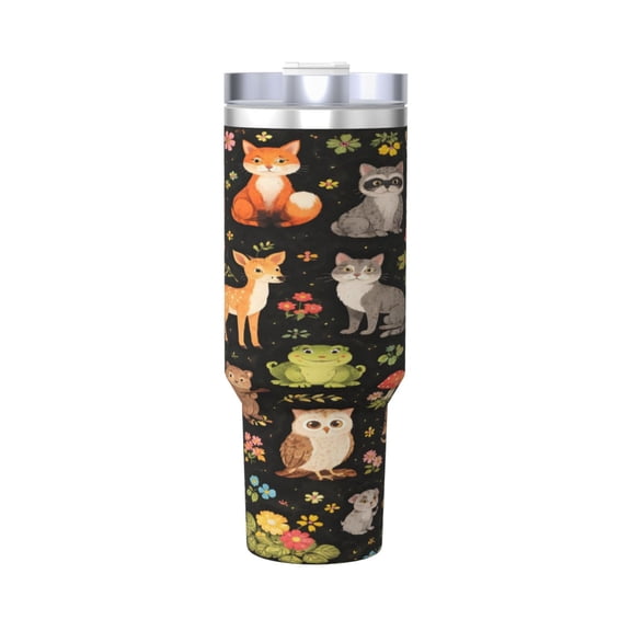Animals Cute Forest Cup Insulated Tumbler Stainless Steel Vacuum Travel Mug 40 oz with Handle and Straw Lid