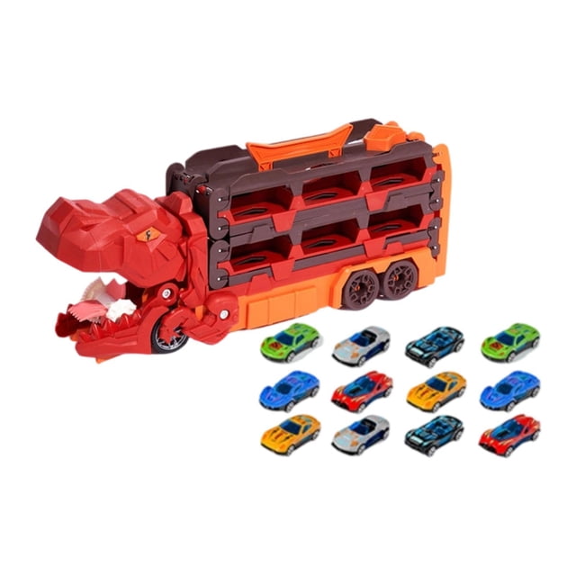 Camión transportador dinosaurios, juguete pista para dinosaurios, juguete educativo divertido para niños 3 años, artículos para rojo
