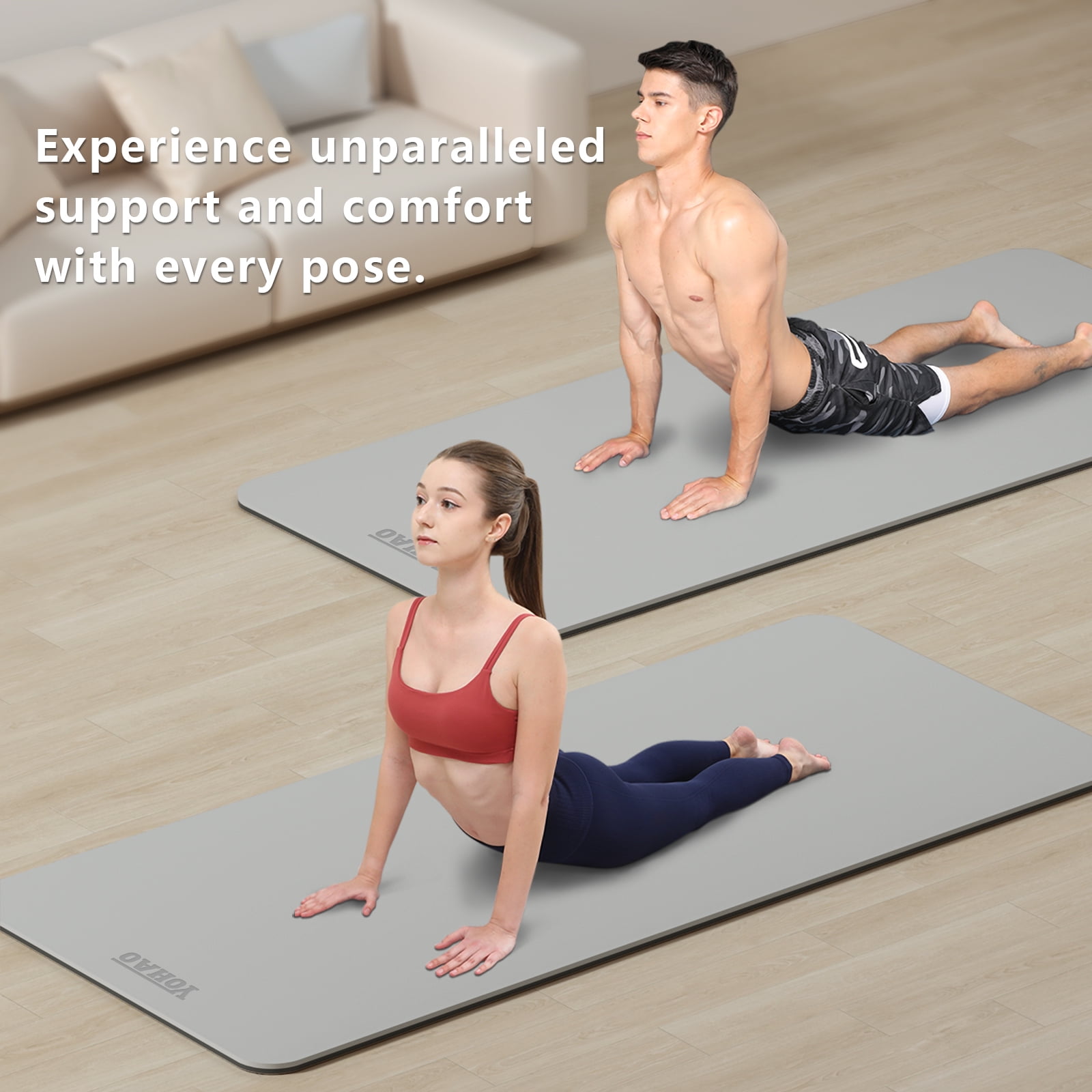 YOHAO Yoga Mat Wide 32",Non Slip,Eco-friendly,Durable Non-Toxic for Gym Exercise,Pilates and Full-Body Workout(Gray+Black)