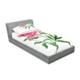 thumbnail image 2 of Ambesonne Nature Fitted Sheet & Pillow Sham Set, Vintage Peony, Twinxl, Pink White Green, 2 of 2