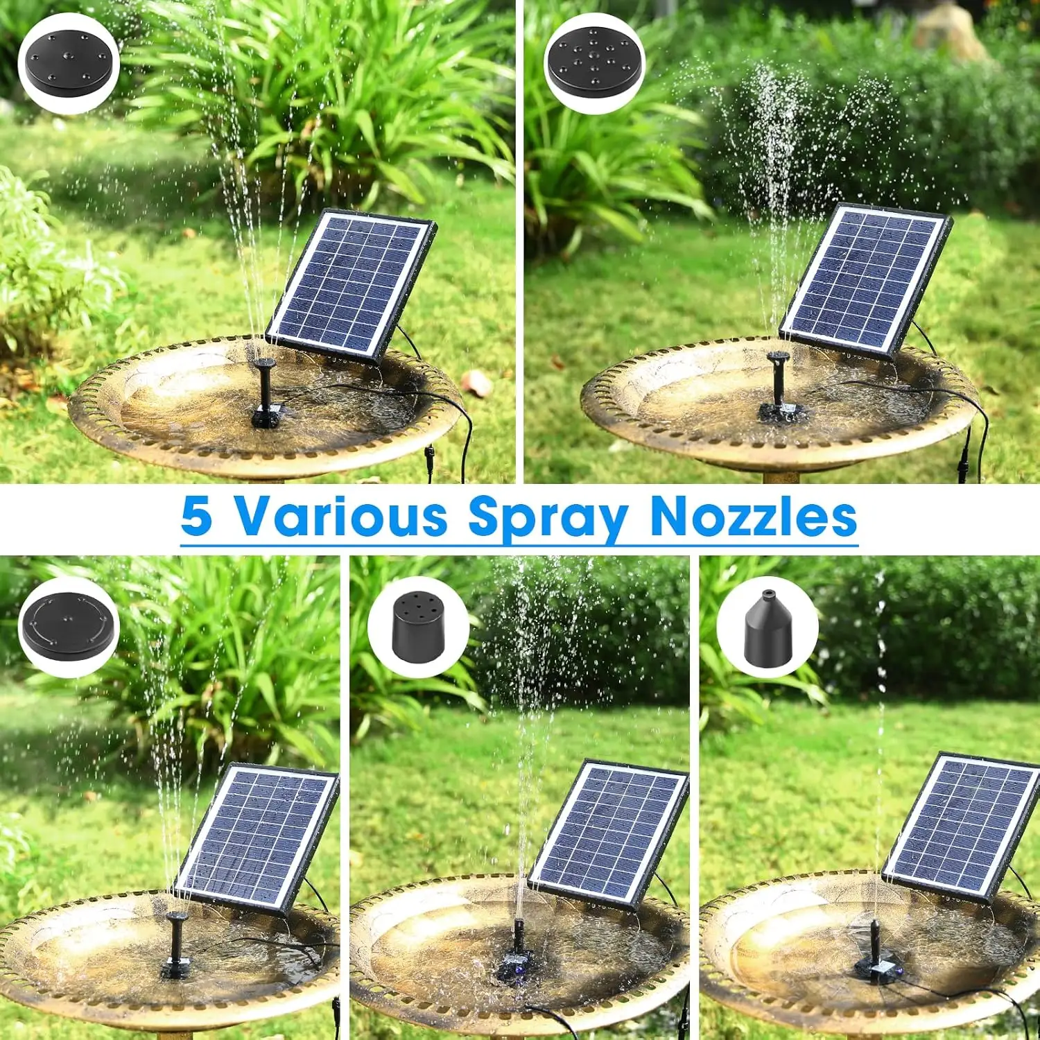 POPOSOAP Solar Bird Bath Fountain Pump, 6W Outdoor Solar Water Fountain Pump for Bird Bath with 4ft Tubing & 5 Nozzles, DIY Solar Powered Water Pump for Garden,Pool,Ponds and Fish Tank