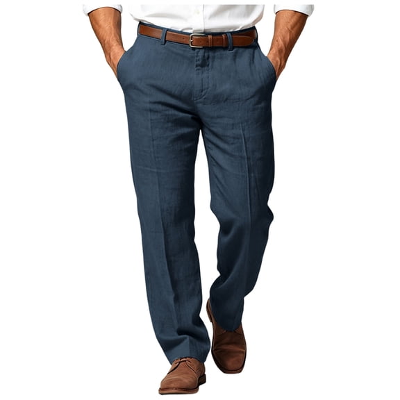 Akiihool Casual Mens Pants Men's Vintage Classic Fit Stretch Twill Pants Navy,L