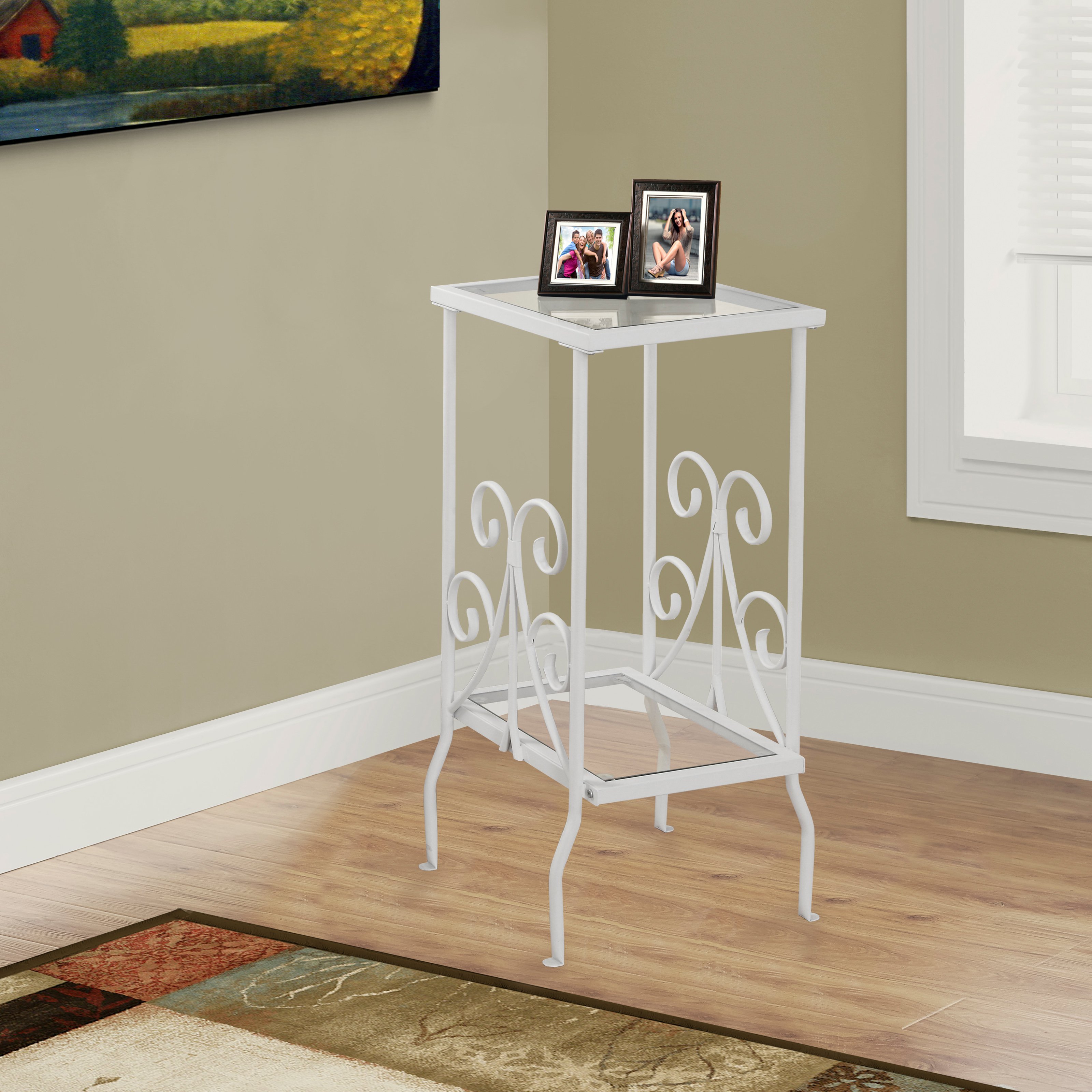 Monarch Accent Table 30"H / White Metal With Tempered Glass