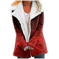 thumbnail image 3 of Womens Loose Fuzzy Fleece Gradient Lapel Single Breasted Buttons Jacket Hooded Coat, 3 of 6