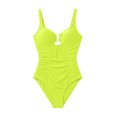 thumbnail image 5 of UTSJKR Women's Sweetheart Neck One-Piece Swimsuit, Ruched Tummy Control Bathing Suit with Gold U-Ring Detail Yellow S, 5 of 5
