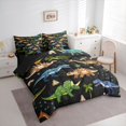 thumbnail image 3 of Homewish Dinsaurs Print 7 Pieces Bedding Comforter Set,Jungle Dino Full Bedding Set,Black Brown Green Fitted Sheet Flat Sheet For Teens Boys,Luxury Bedroom Decor Reversible, 3 of 8