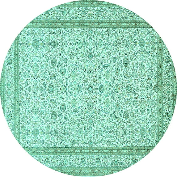 Ahgly Company Machine Washable Indoor Round Persian Turquoise Blue Traditional Area Rugs, 6' Round