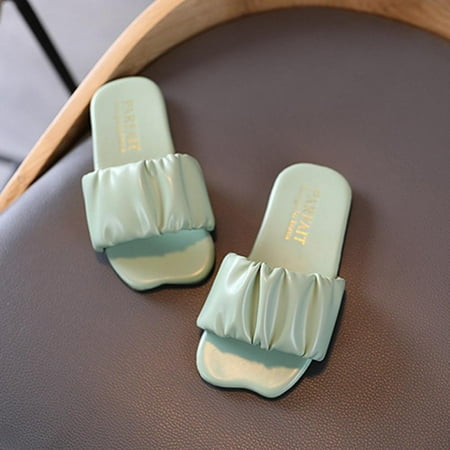 

Kids Girl Slippers Children Summer Slippers Girls Beach Sandals Korean Style Sandals Solid Color PU Slippers
