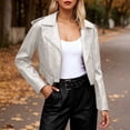 thumbnail image 2 of Bibifish Women's Jackets Dark Grey Faux Leather Moto Jackets Zip Up Cropped PU Coats Casual Trendy Long Sleeve Street Style Daily Wear Jackets, 2 of 5