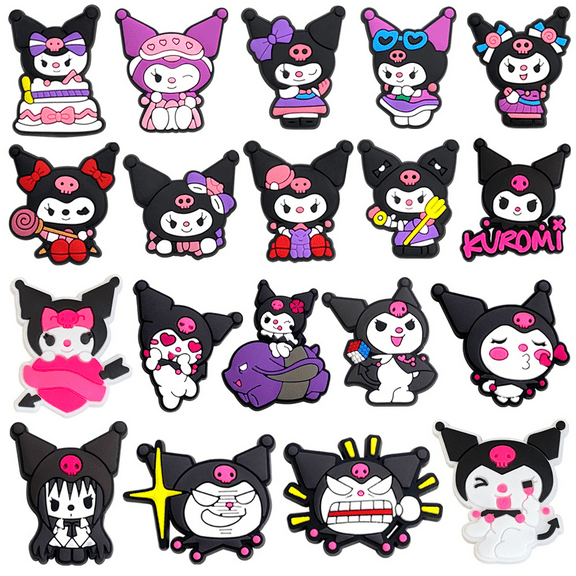 DONNGZAE 19Pcs Cartoon Kuromi Shoe Charms for Clog Sandals Bracelets Decoration, Cute Charms for Party Gift SLO526-0416
