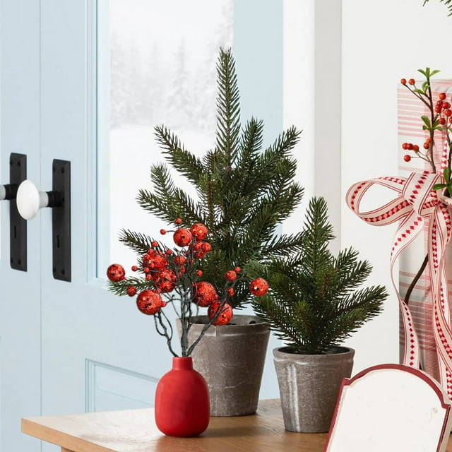 Fiudx Brindilles et Feuilles de Rotin de Noël Dorés et Rouges avec Baies Rouges / Branches Décoratives Naturelles Tissées à la Main / Accessoires de Bricolage Écologiques pour Ornements d'Arbre, Maison, Bureau, Décoration de Fête