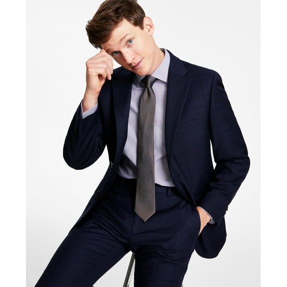 Tommy Hilfiger Men's Modern-Fit Plaid Wool Blend Suit Jacket Blue 38L B4HP $450