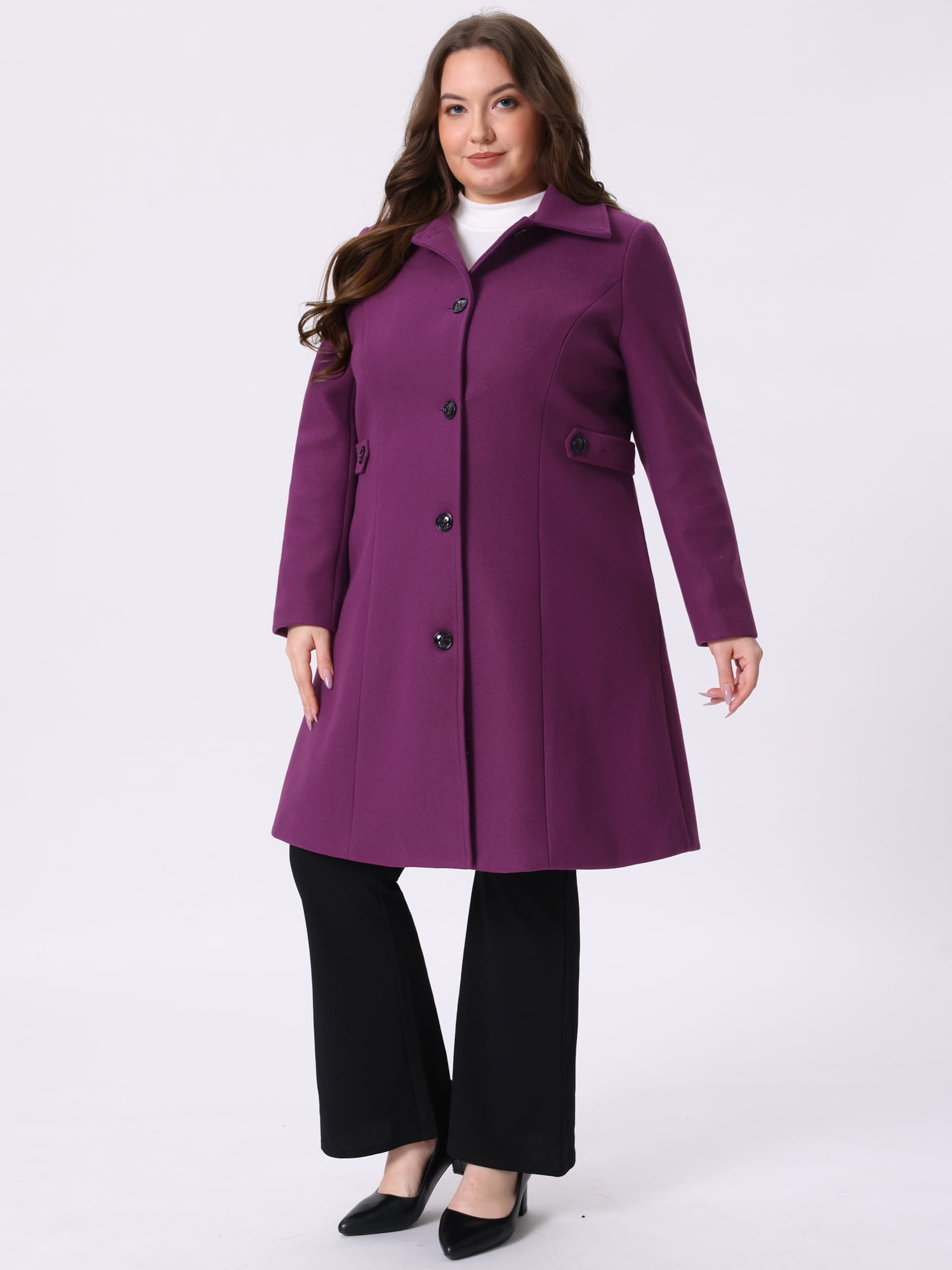 DARING DIVA Women's Plus Size Long Sleeve Utility Overcoat 1X Deep Purple