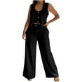 thumbnail image 2 of QATAINLAV 2 Piece Blazer Sets for Women Sleeveless Button V Neck Cropped Vest and Wide Leg Pants Work Office Business Casual Outfits, Black, S, Winter Savings, 2 of 9