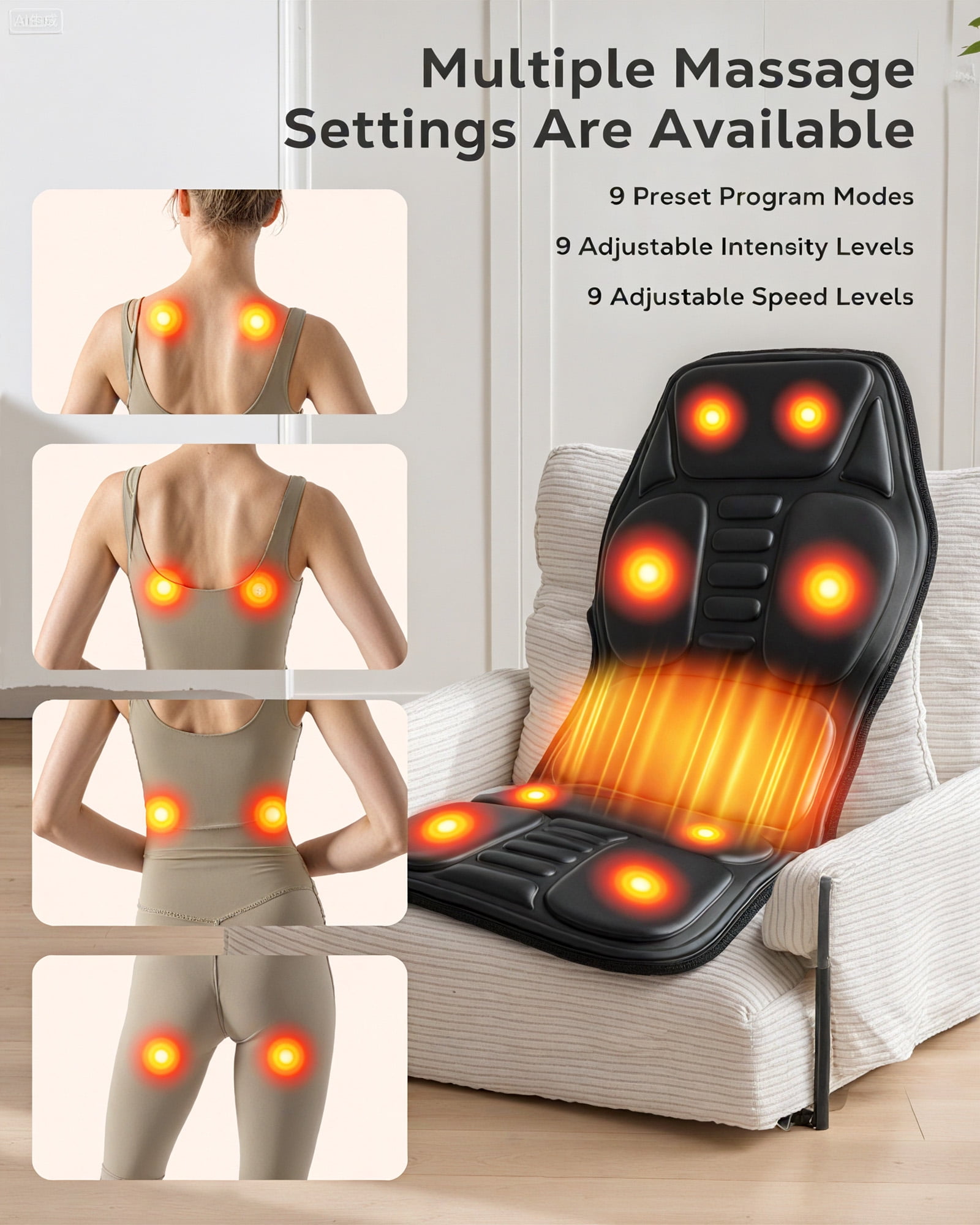 BOKYAN Back Massager, Electric Full Body Massager with Heat, Seat Cushion Massager Vibration Chair Pad for Home Car, Gifts