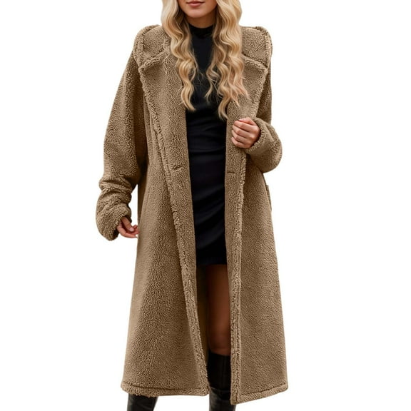 Women's Winter Plus Size Trench Coat Long Sleeve Plush Coat Color: Gold Size: L