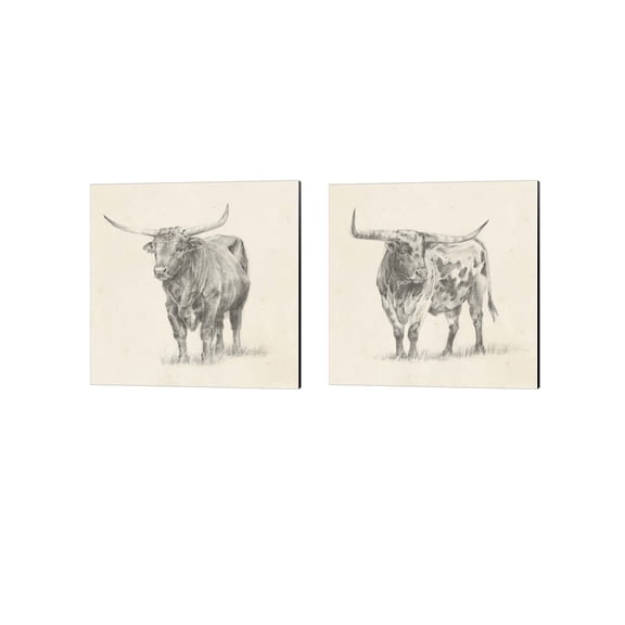 Metaverse Ethan Harper 'Longhorn Steer Sketch' Canvas Art (Set of 2)