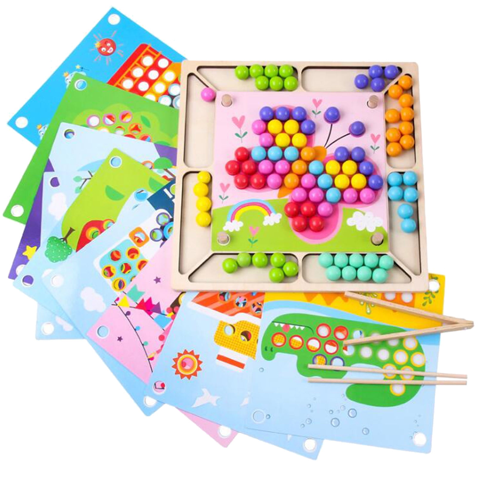 Wooden Go Games Set Dots Beads Board Games Toy Rainbow Clip Beads Puzzle E6Y4 